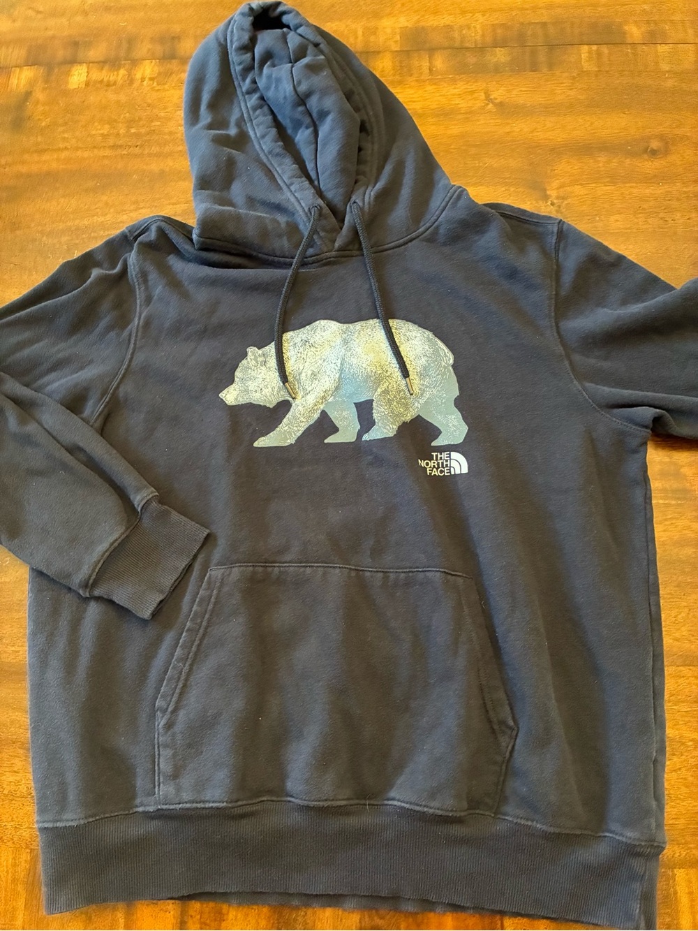 The North Face Hoodie Men’s Large Sweatshirt Bear Graphic Navy Blue minor wear